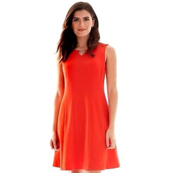 Size 18 2X RED-ORANGE SLEEVELESS‎ FIT & FLARE DRESS Summer Wedding PLUS SIZE - Picture 1 of 4